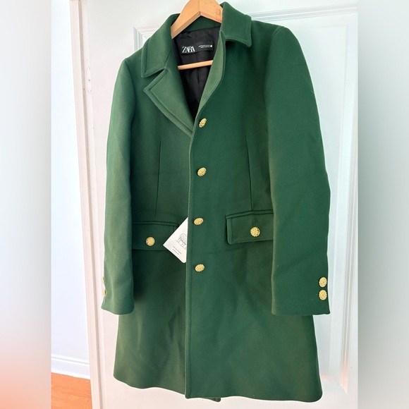 ZARA Manteco Wool Coat — Moss Green — Gold Buttons — Size M — NWT - Picture 7 of 16